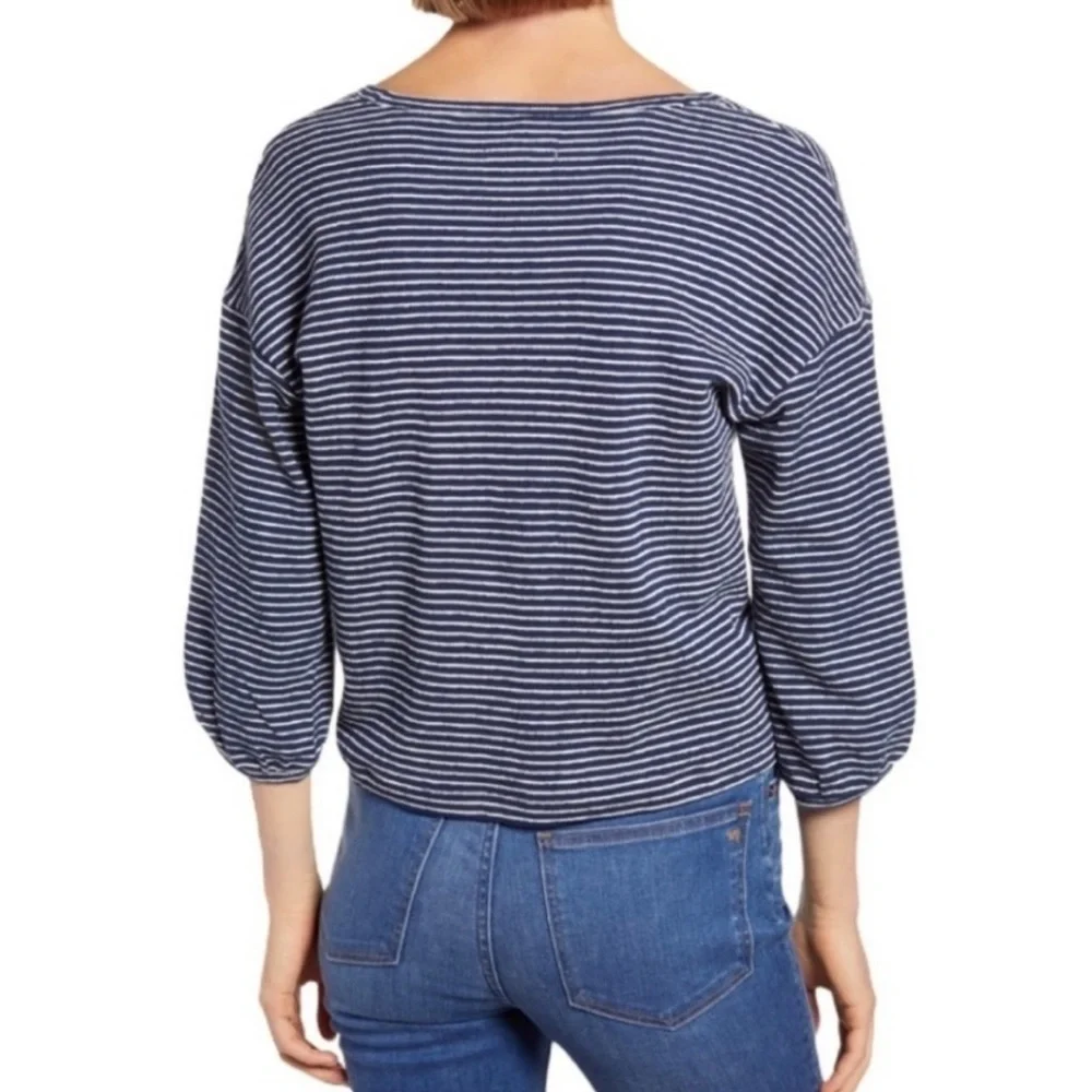 Madewell V-Neck Bubble Sleeve Stripe Sweatshirt